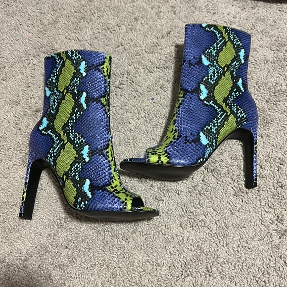 misha Shoes - Snakeskin Open Toe Booties